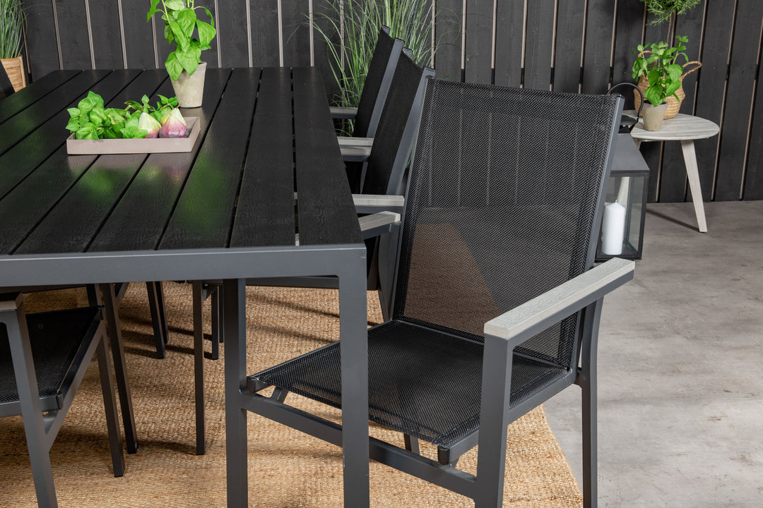 Venture Home Break Dining Table - 205*90 - Black Alu / Black Aintwood+Parma Arm Chair (stacka