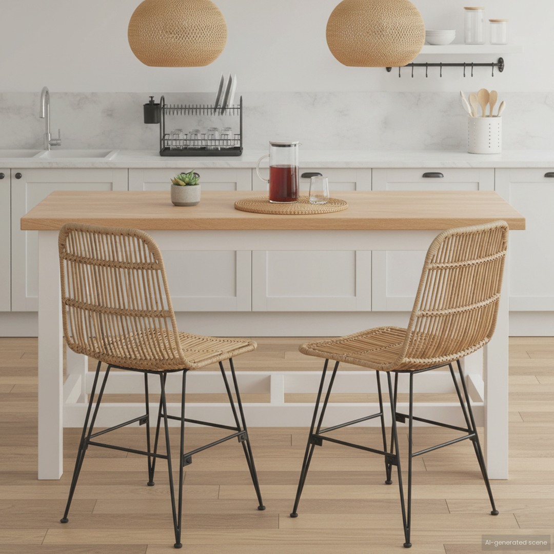 Spisestol 2 pcs Naturfarvet 41 x 55 x 85 cm Rattan og Stål