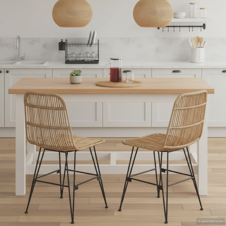 Spisestol 2 pcs Naturfarvet 41 x 55 x 85 cm Rattan og Stål