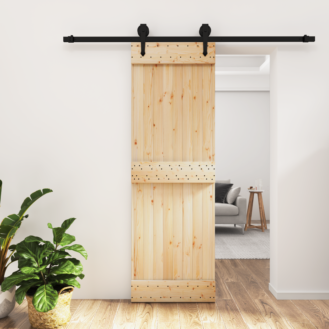 Skydedør Naturfarvet og sort 70 x 210 cm Massivt Fyrretræ