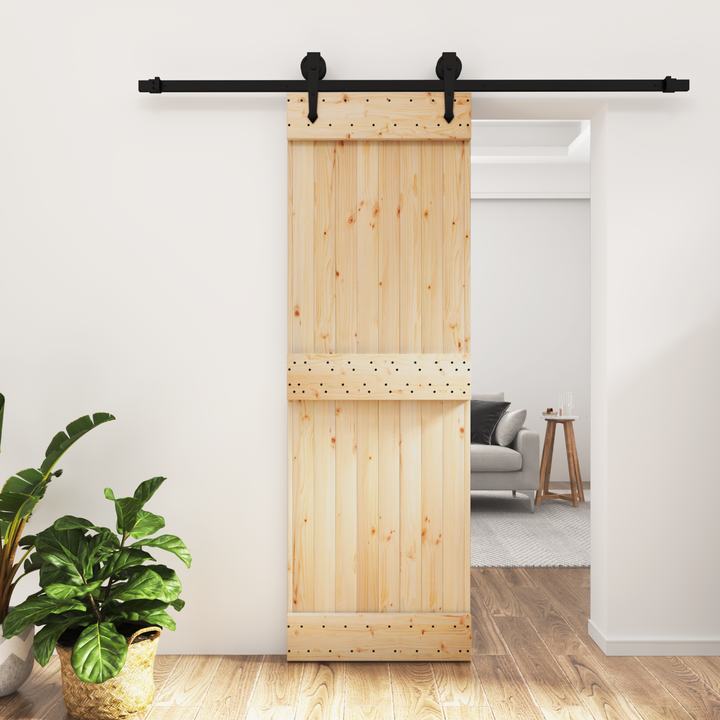 Skydedør Naturfarvet og sort 70 x 210 cm Massivt Fyrretræ