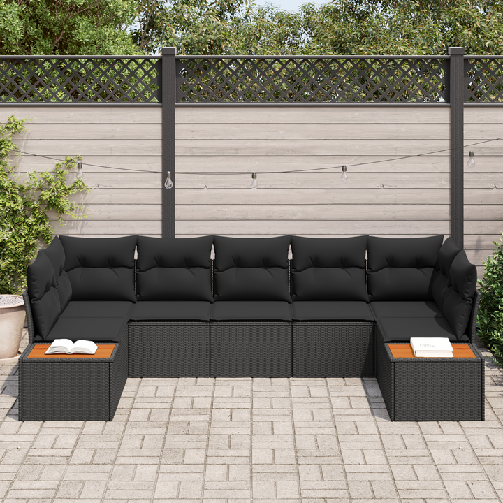 Havesofa Sæt med pude med opbevaring 7 pcs Sort Polyrattan