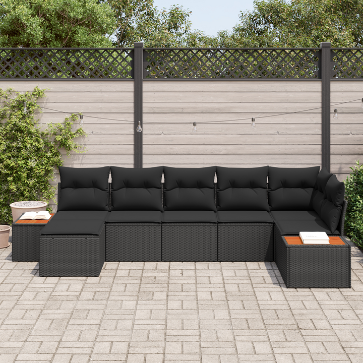 Havesofa Sæt med pude med opbevaring 8 pcs Sort Polyrattan