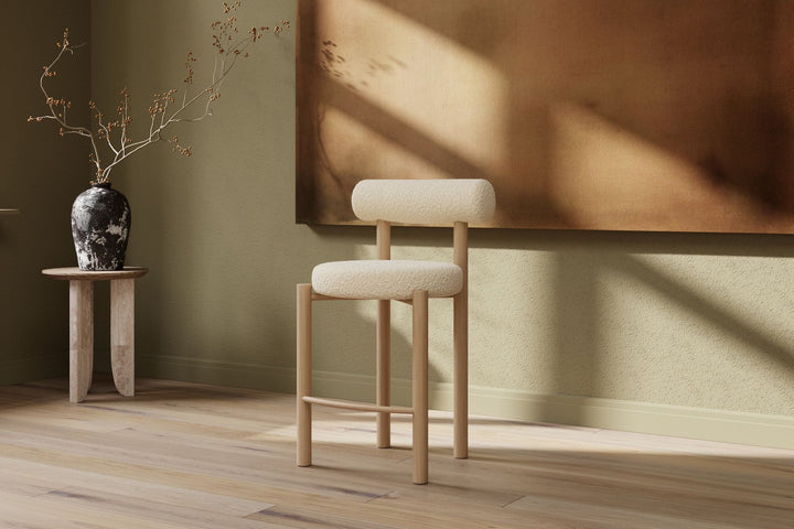 Venture Home Tillo Barstol 2-pak - Stål med Woodlook 3D Papir / Hvid Bouclé