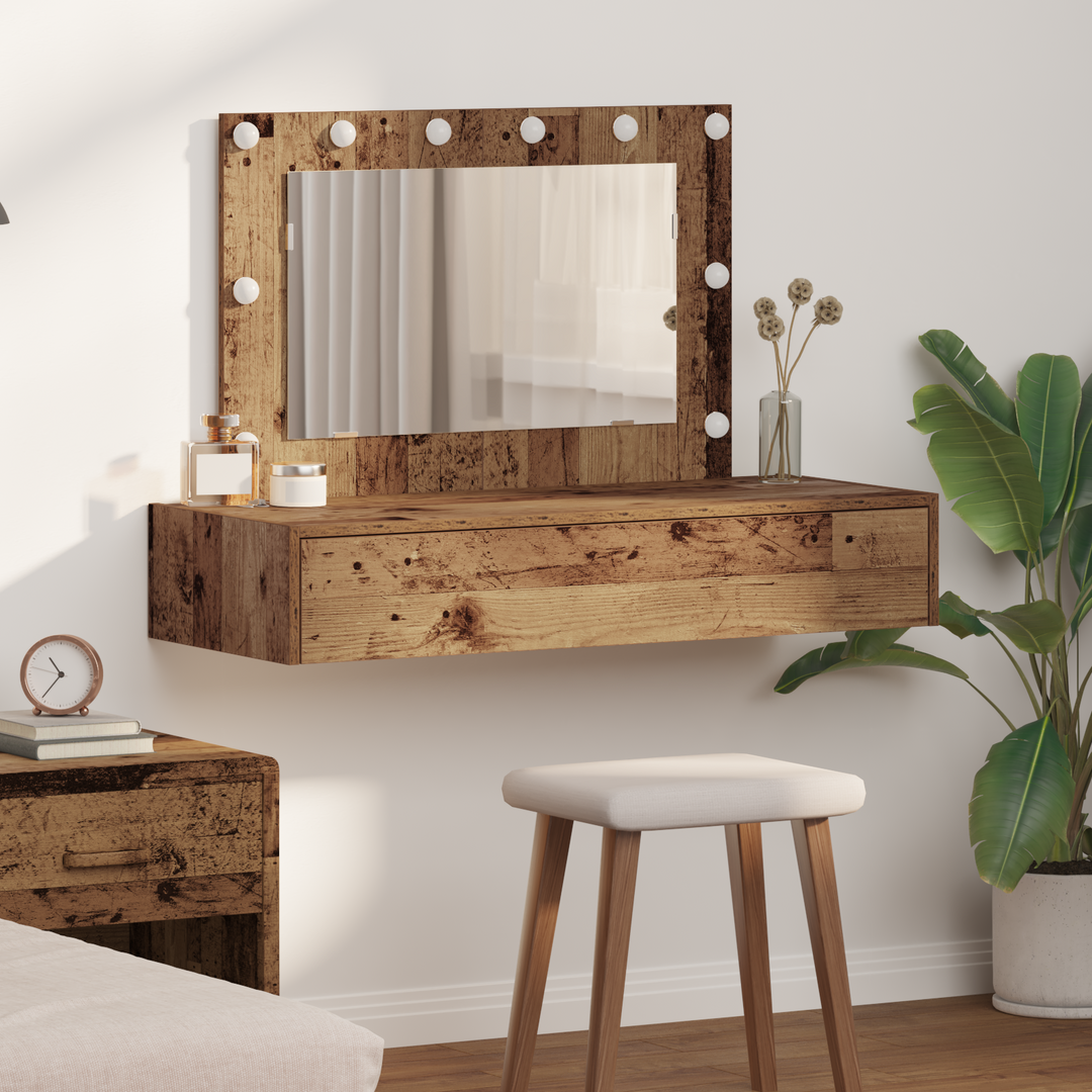 Klædeskab med spejllys Brun 100 x 40 x 70 cm Konstrueret træ
