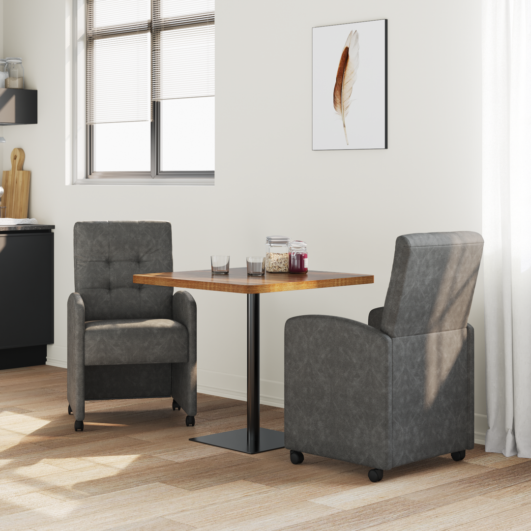 Spisebordsstole med hjul 2 pcs Sort 58 x 67 x 97 cm Kunstlæder