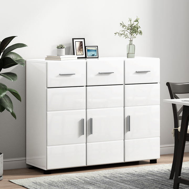 Sideboard med hylde FLORIN Høj gloss hvid 88,5 x 30,5 x 73 cm