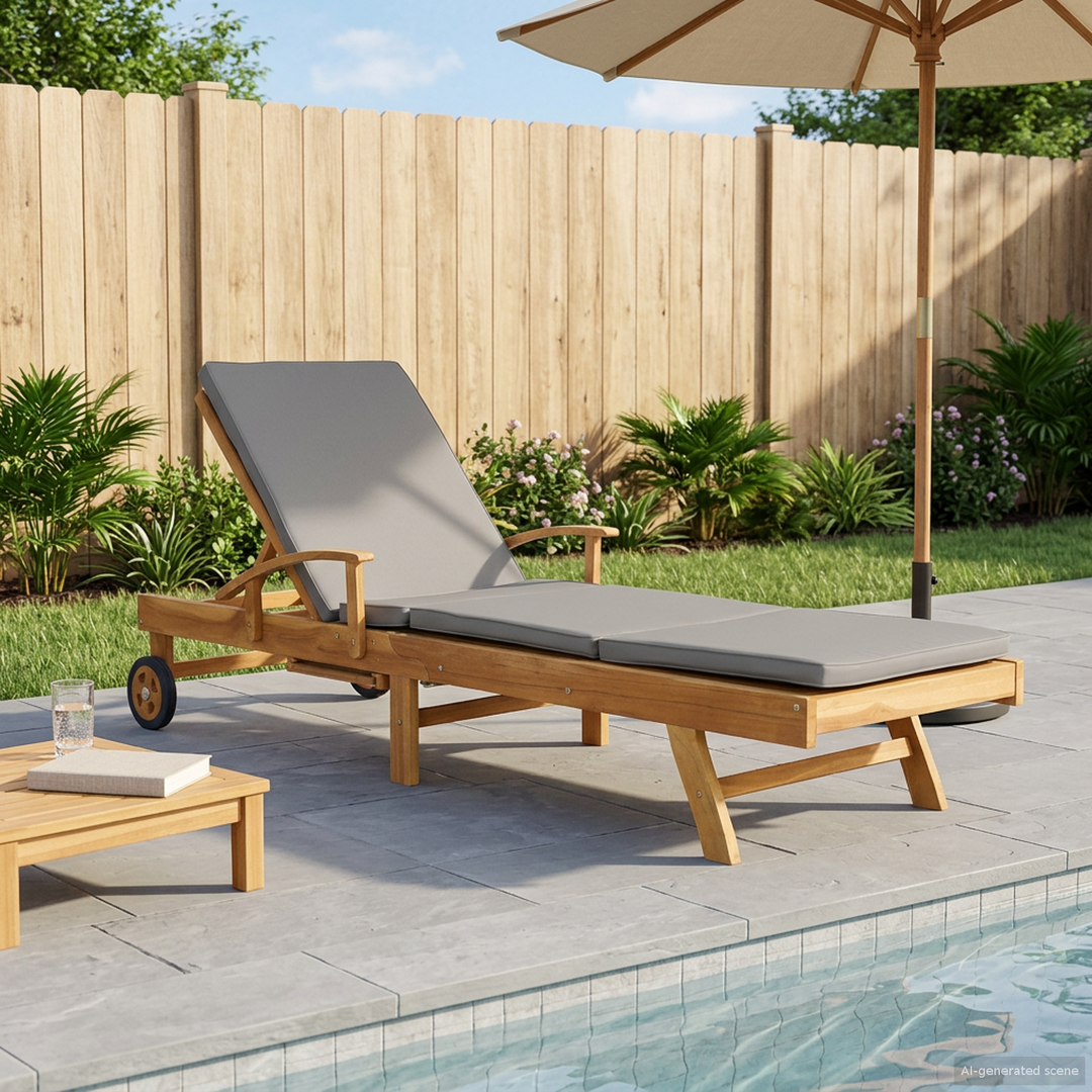 Liggestol med pude 100% Polyester Solid-Teak