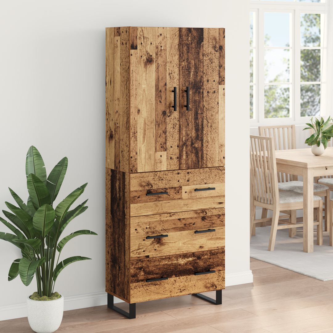 Highboard med skuffe 2 pcs Gammelt træ 69,5 x 34 x 180 cm