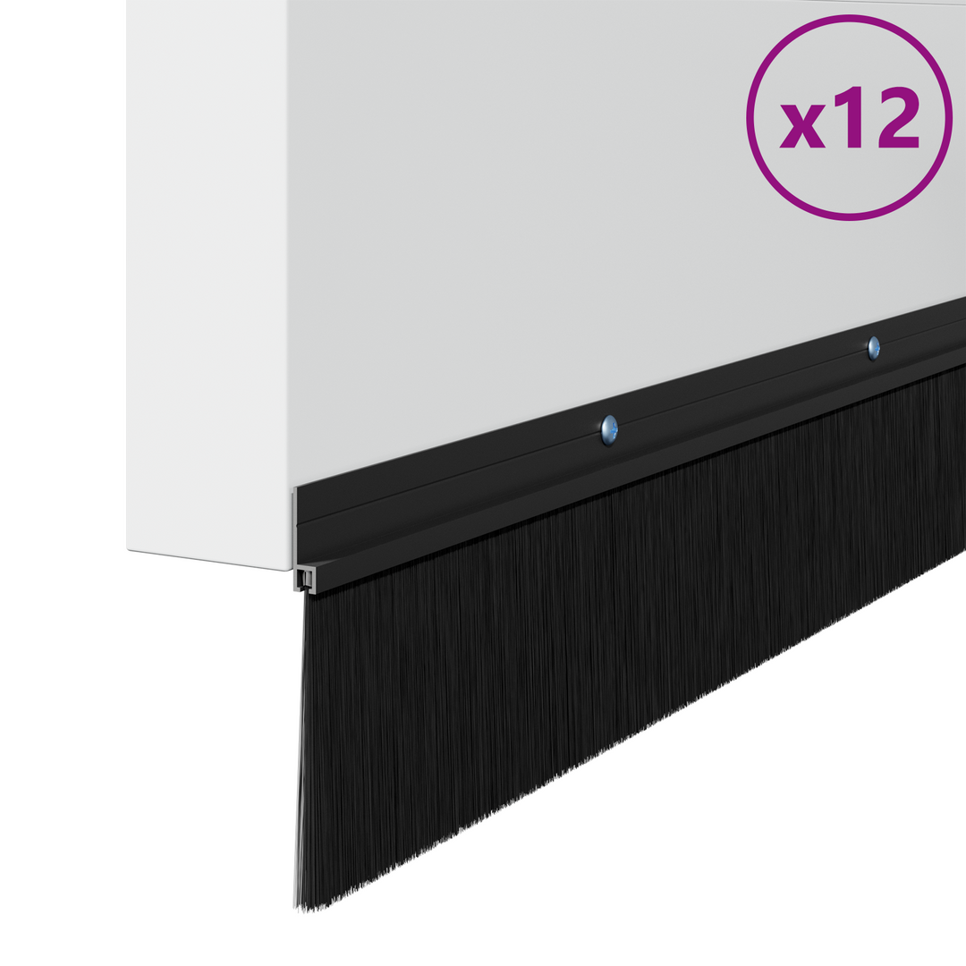 Skruemonterede dørbørste tætninger 12 pcs Sort 100 cm