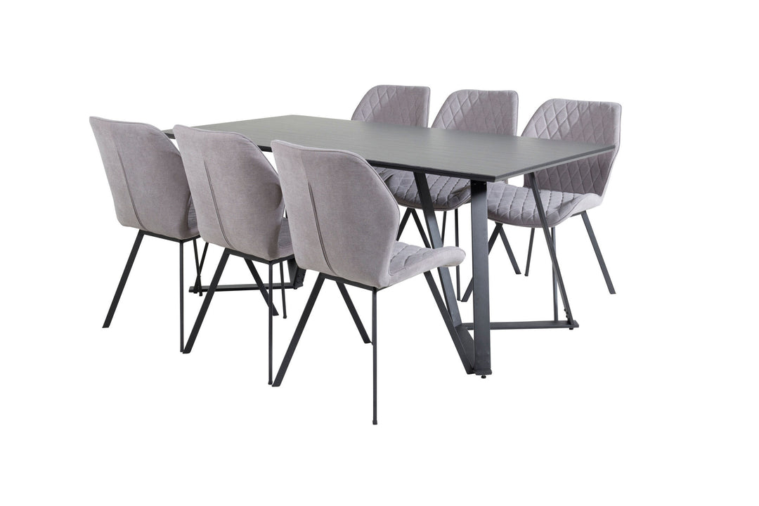 Venture Home Marina Dining Table - Black top / Black Legs +Gemma Dining Chair - Black Legs - Grey Fabric_6