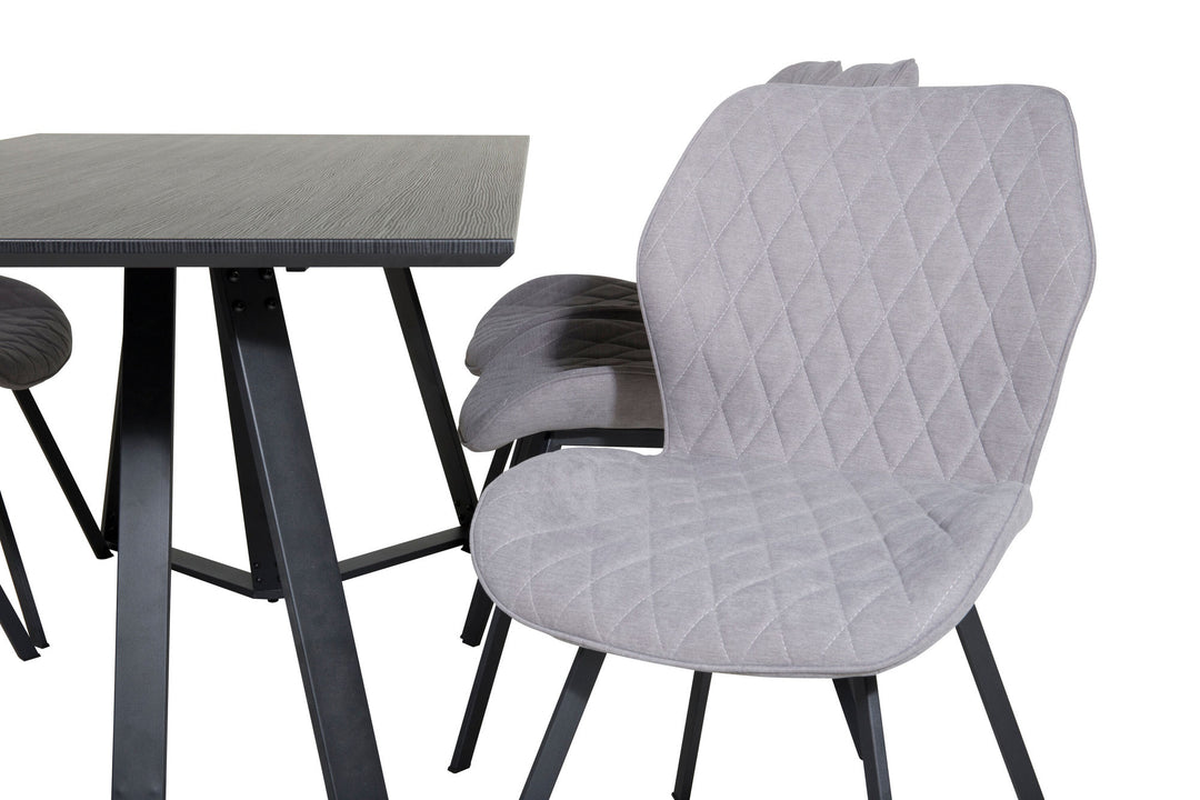 Venture Home Marina Dining Table - Black top / Black Legs +Gemma Dining Chair - Black Legs - Grey Fabric_6