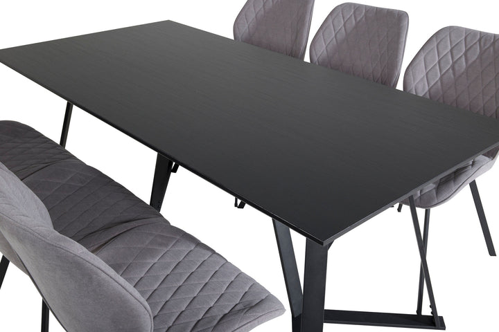 Venture Home Marina Dining Table - Black top / Black Legs +Gemma Dining Chair - Black Legs - Grey Fabric_6