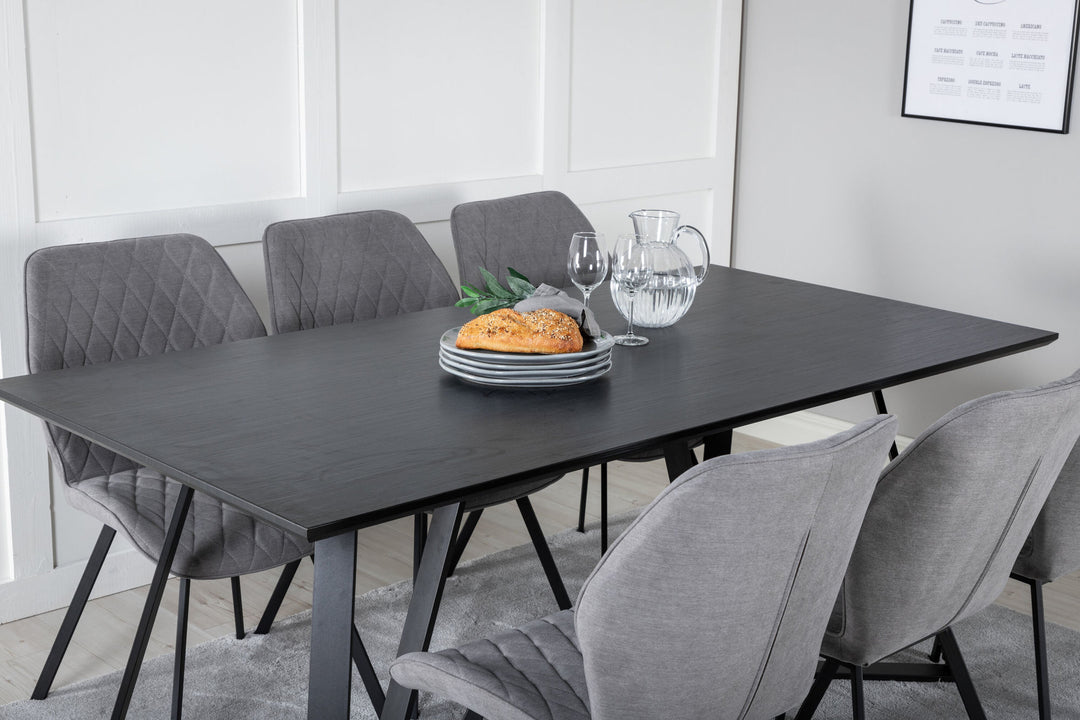 Venture Home Marina Dining Table - Black top / Black Legs +Gemma Dining Chair - Black Legs - Grey Fabric_6