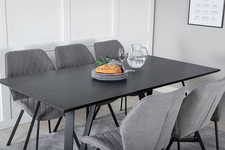 Venture Home Marina Dining Table - Black top / Black Legs +Gemma Dining Chair - Black Legs - Grey Fabric_6