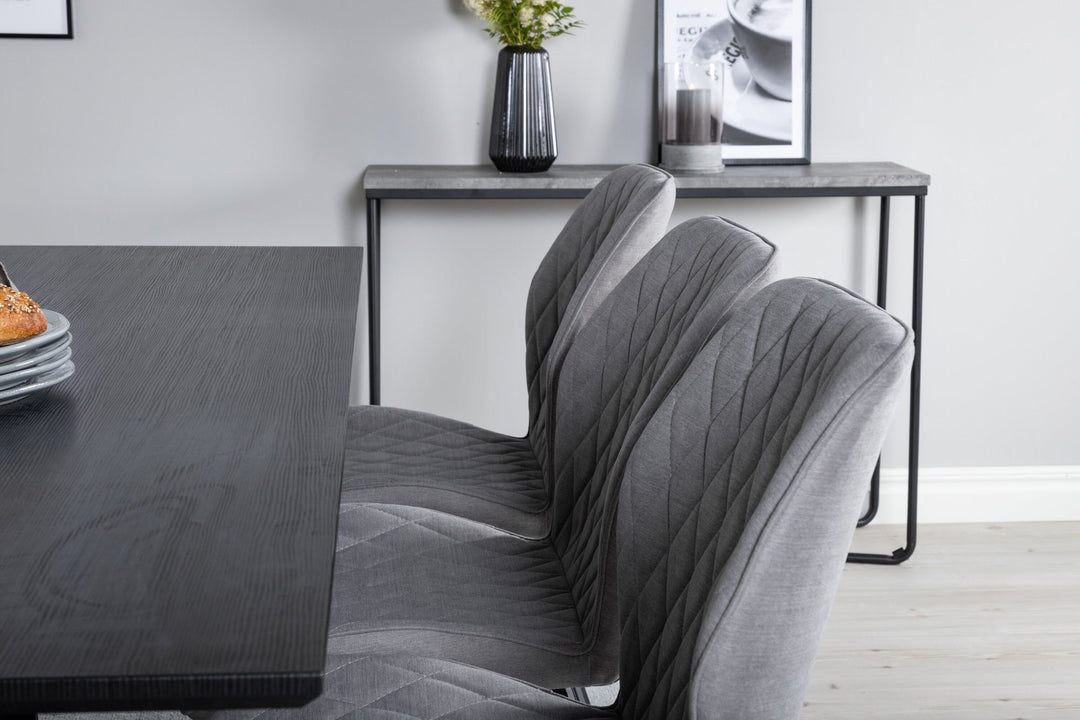 Venture Home Marina Dining Table - Black top / Black Legs +Gemma Dining Chair - Black Legs - Grey Fabric_6