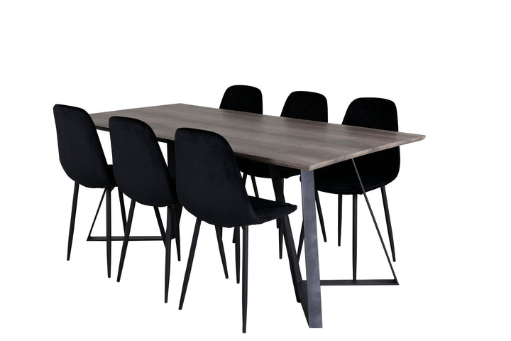 Venture Home Marina Dining Table - 180*90*H75 - Grey / Black+Polar Diamond Dining Chair - Black Legs - Black Velvet_6