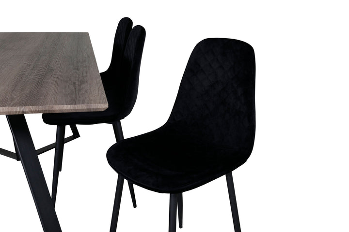 Venture Home Marina Dining Table - 180*90*H75 - Grey / Black+Polar Diamond Dining Chair - Black Legs - Black Velvet_6