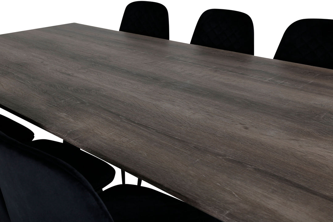 Venture Home Marina Dining Table - 180*90*H75 - Grey / Black+Polar Diamond Dining Chair - Black Legs - Black Velvet_6