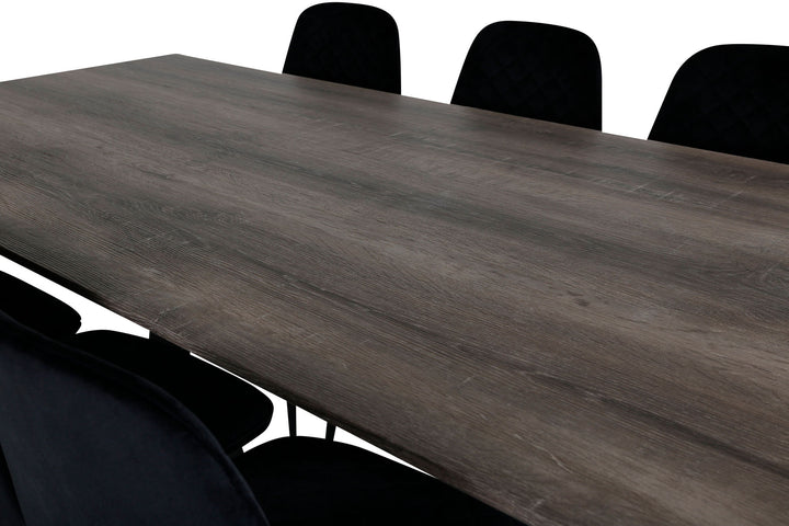 Venture Home Marina Dining Table - 180*90*H75 - Grey / Black+Polar Diamond Dining Chair - Black Legs - Black Velvet_6