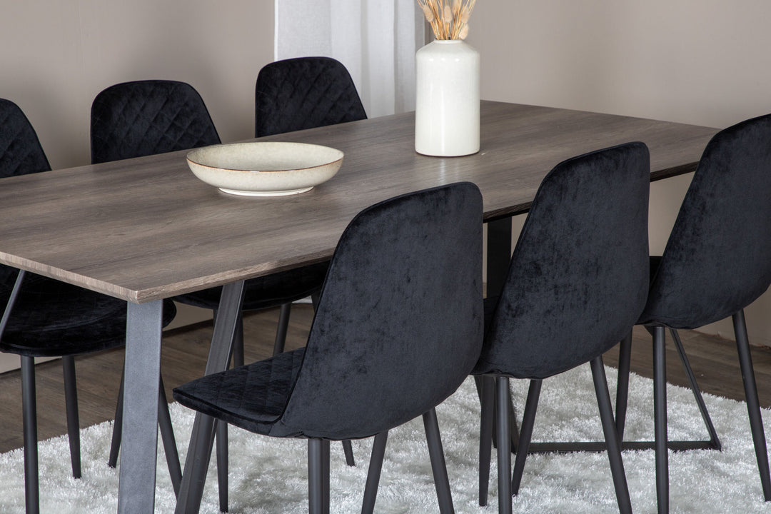 Venture Home Marina Dining Table - 180*90*H75 - Grey / Black+Polar Diamond Dining Chair - Black Legs - Black Velvet_6