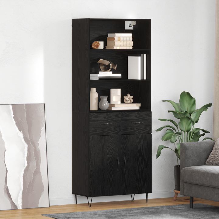 Highboard med skuffe 2 pcs Sort eg Konstrueret træ