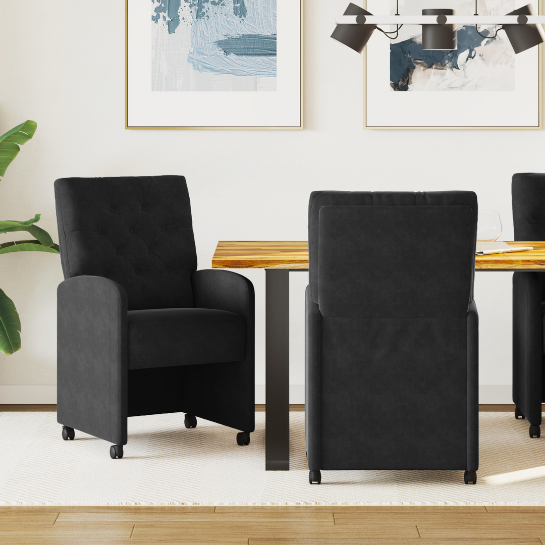Spisebordsstole med hjul 2 pcs Sort 58 x 67 x 97 cm Fløjl