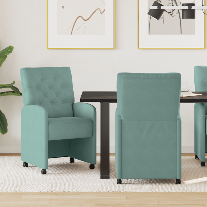 Spisebordsstole med hjul 2 pcs havgrøn 58 x 67 x 97 cm Fløjl
