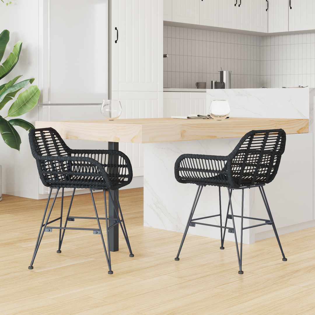 Spisestuestol 2 pcs Rattan og Jern Sort 55 x 50 x 74 cm
