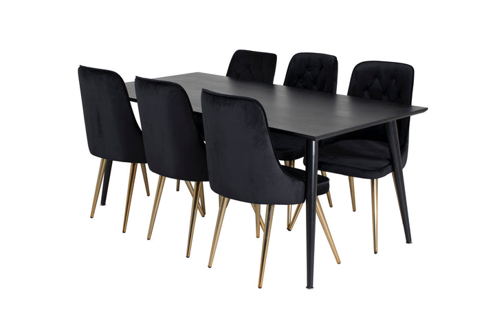 Venture Home Dipp Dining Table - 180*90cm - Black Veneer / all black legs +Velvet Deluxe Dining Chair - Black / Brass_6