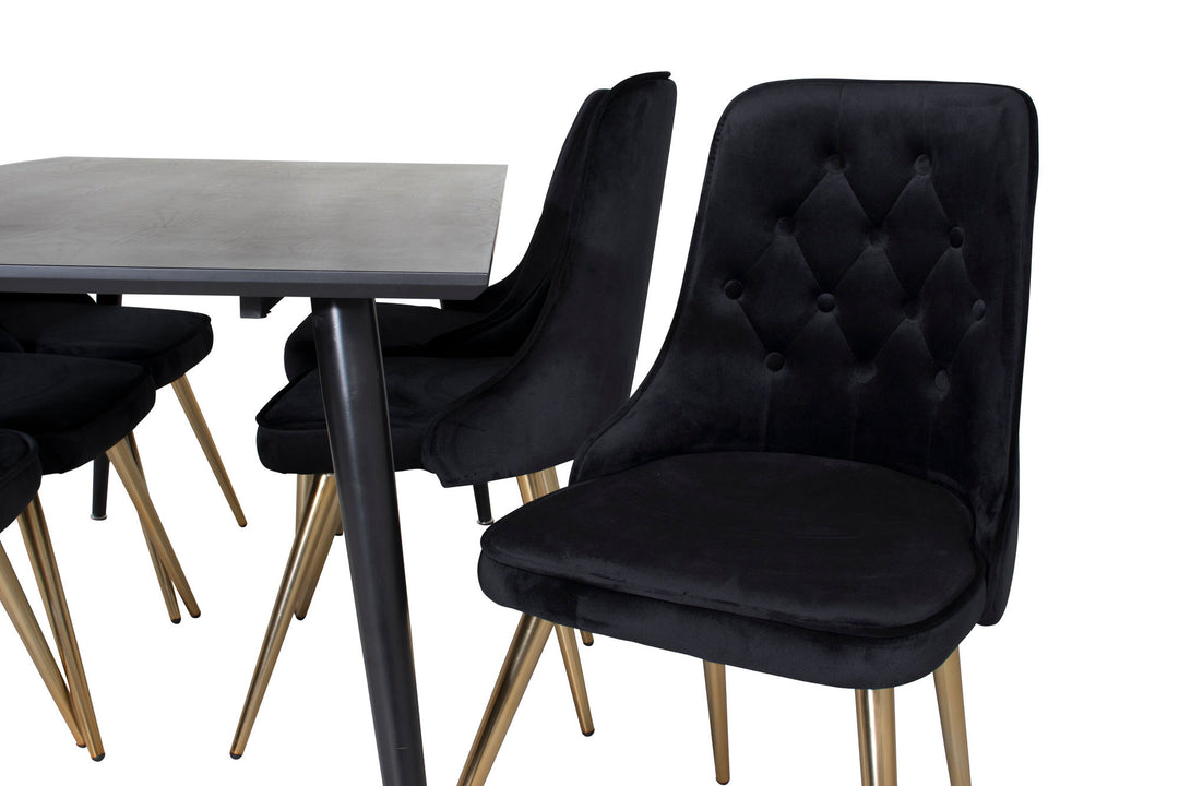 Venture Home Dipp Dining Table - 180*90cm - Black Veneer / all black legs +Velvet Deluxe Dining Chair - Black / Brass_6