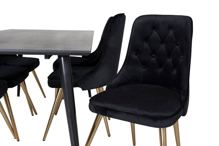 Venture Home Dipp Dining Table - 180*90cm - Black Veneer / all black legs +Velvet Deluxe Dining Chair - Black / Brass_6