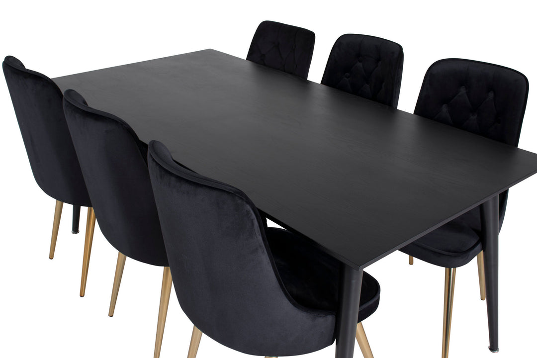 Venture Home Dipp Dining Table - 180*90cm - Black Veneer / all black legs +Velvet Deluxe Dining Chair - Black / Brass_6