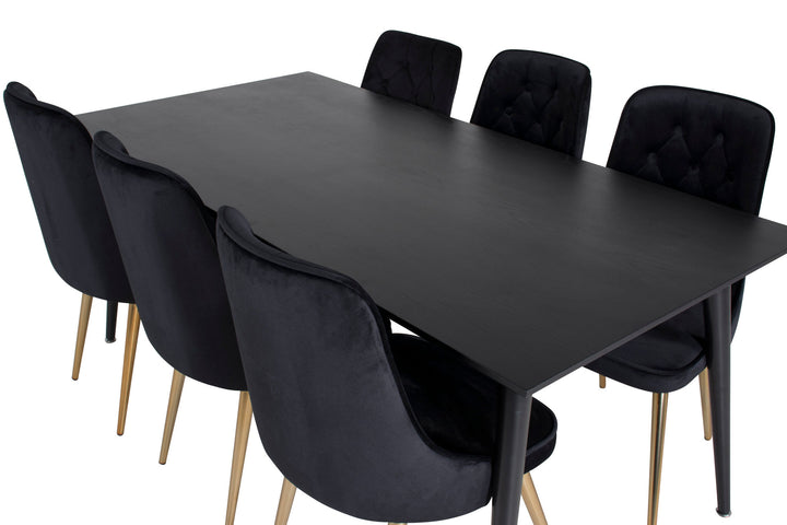 Venture Home Dipp Dining Table - 180*90cm - Black Veneer / all black legs +Velvet Deluxe Dining Chair - Black / Brass_6