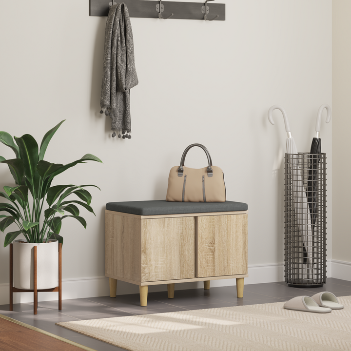 Hallbænk med dør Sonoma eg 60 x 38 x 46 cm Kunstigt træ og stof