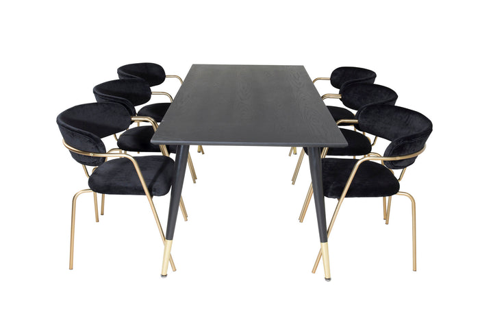 Venture Home Dipp Dining Table - 180*90cm - Black / Black Brass+Arrow armchair - Brass Legs - Black Velvet_6