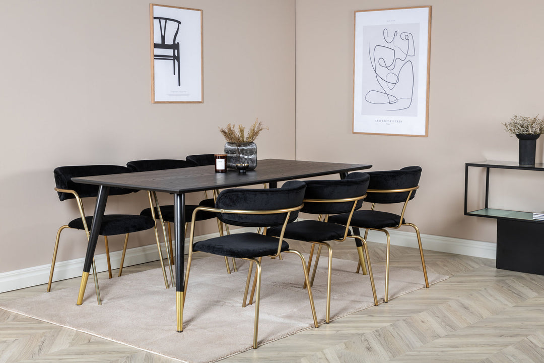 Venture Home Dipp Dining Table - 180*90cm - Black / Black Brass+Arrow armchair - Brass Legs - Black Velvet_6