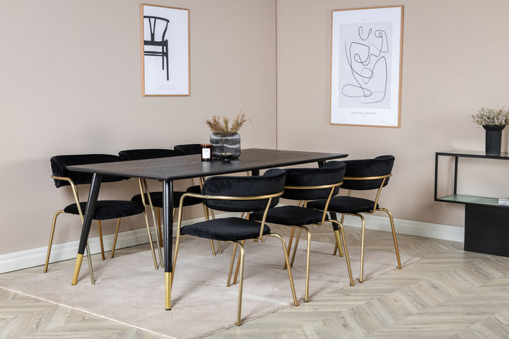 Venture Home Dipp Dining Table - 180*90cm - Black / Black Brass+Arrow armchair - Brass Legs - Black Velvet_6