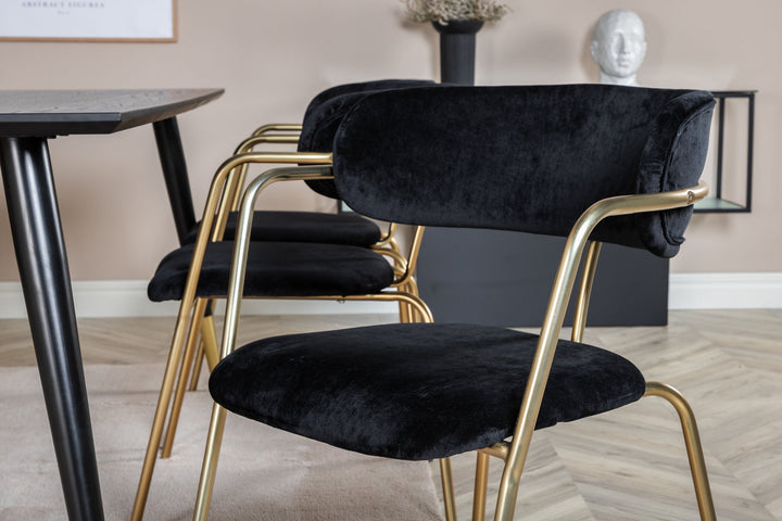 Venture Home Dipp Dining Table - 180*90cm - Black / Black Brass+Arrow armchair - Brass Legs - Black Velvet_6