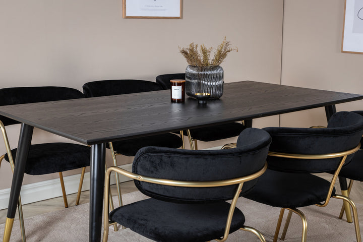 Venture Home Dipp Dining Table - 180*90cm - Black / Black Brass+Arrow armchair - Brass Legs - Black Velvet_6