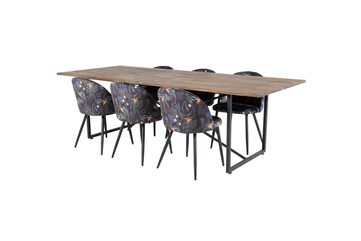 Venture Home Padang Dining Table - 250*100*H76 - Dark Teak / Black+Velvet Dining Chair - Black Flower fabric_6