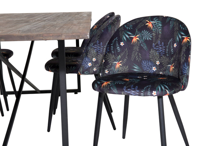 Venture Home Padang Dining Table - 250*100*H76 - Dark Teak / Black+Velvet Dining Chair - Black Flower fabric_6