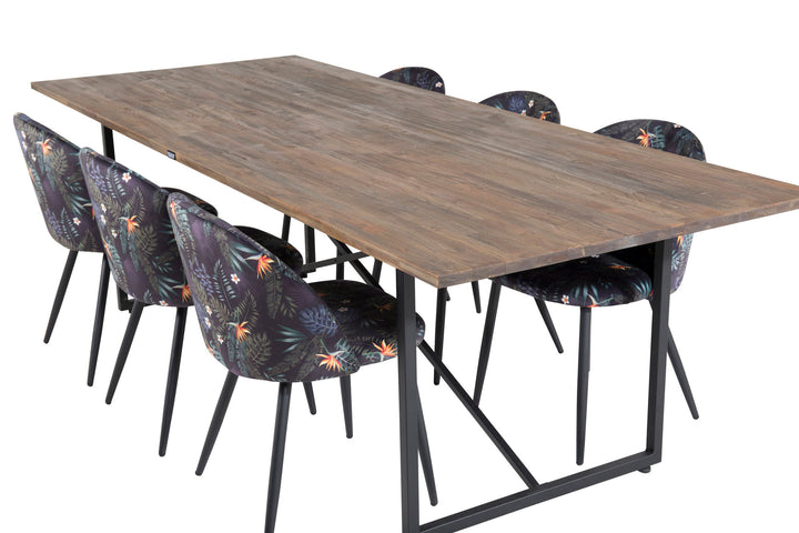 Venture Home Padang Dining Table - 250*100*H76 - Dark Teak / Black+Velvet Dining Chair - Black Flower fabric_6