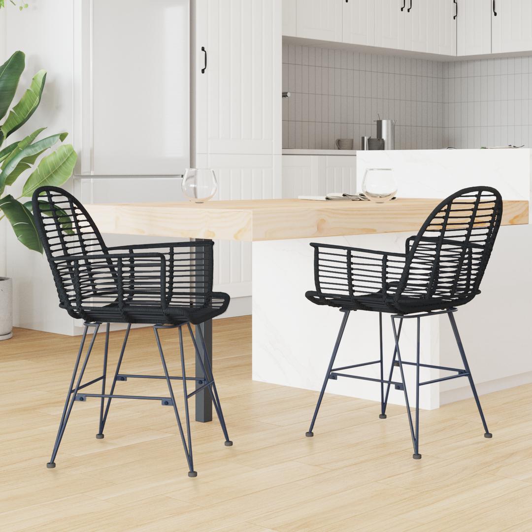 Spisestuestol 2 pcs Rattan og Jern Sort 57 x 55 x 85 cm