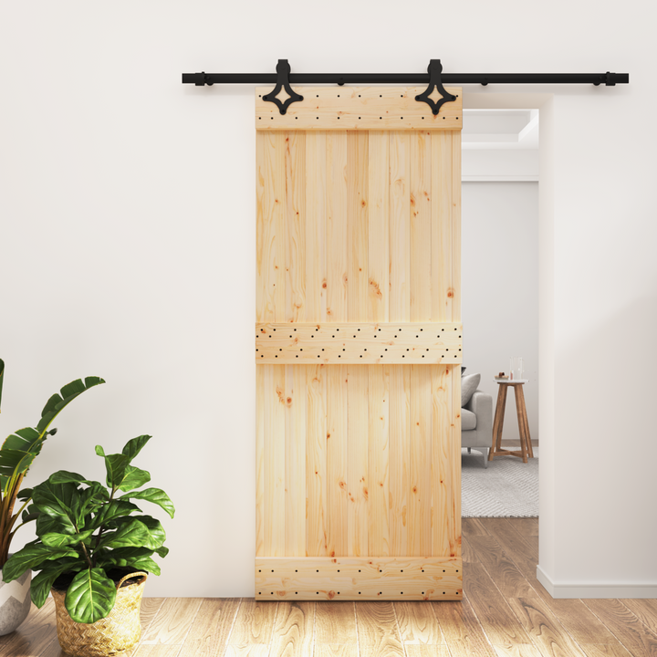 Skydedør Naturfarvet og sort 85 x 210 cm Massivt Fyrretræ