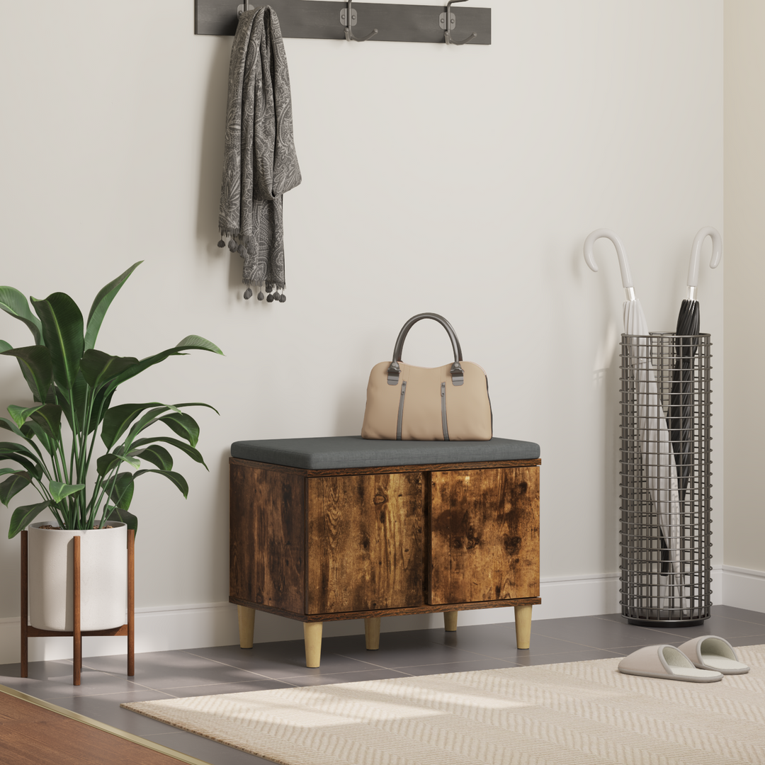 Hallbænk med pude Røget Eg 60 x 38 x 46 cm Kunstigt træ og stof