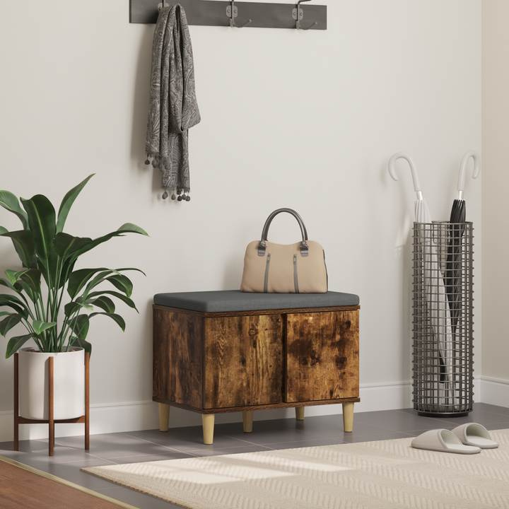 Hallbænk med pude Røget Eg 60 x 38 x 46 cm Kunstigt træ og stof