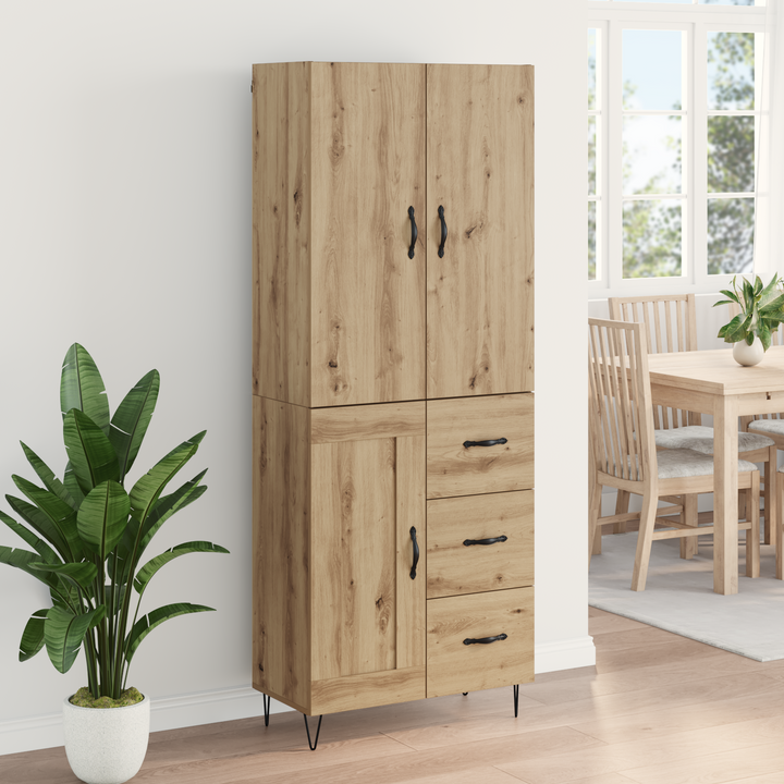 Highboard 2 pcs Artisan Egetræ Konstrueret træ og glas