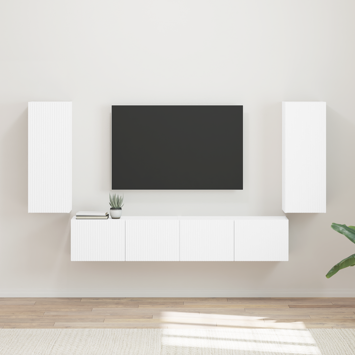 Tv vægskab sæt Vægmonteret 4 pcs Hvid Konstrueret træ
