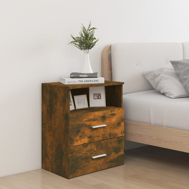 sengeborde 2 stk. 50x32x60 cm røget egetræsfinish